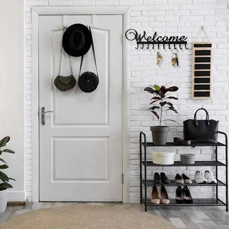 Key Holder Wall Mounted Key Hooks For Wall Decorative With 10 Hooks Black Metal Key Organizer Rack Hanger For Entryway