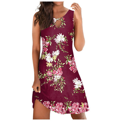 Women Plus Size Summer Beach Dress - Fashion Stripe Sleeveless Backless
