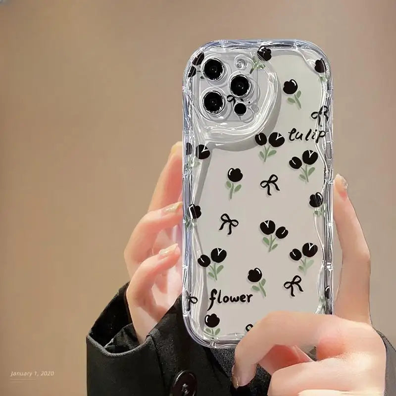Daisy Flowers Clear Tulip 3D Wavy Curved Edge Phone Case