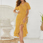 Summer Beach Maxi Dress Women Floral Print Boho Long Chiffon Ruffles Wrap Casual V-Neck Split Sexy Party Robe Femme