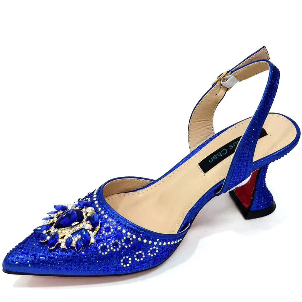 Women Shoes and Bag Set With Rhinestone Handbag