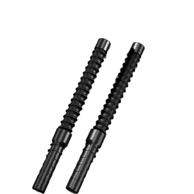 Two black textured rods on a white background