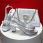 New Square Heels Peep Toe Shoes Matching Bag Set