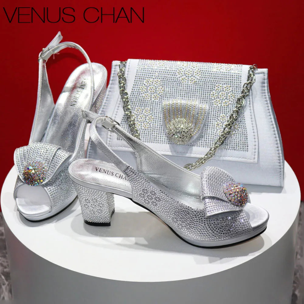 Peep Toe Shoes Matching Bag Set For Wedding Party