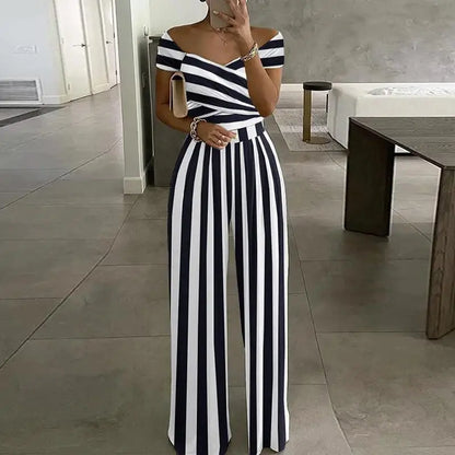 Fashion Printed Off-shoulder Jumpsuit for Women - Casual High-waist Sleeveless One-shoulder Jumpsuit