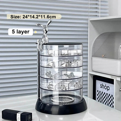 Rotating Jewelry Storage Box High-transparency Acrylic Multi-layered Partitioned Storage Rack Earring Ring Jewelry Box