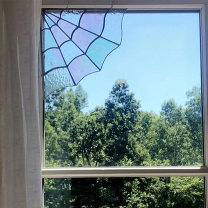 Corner Spider Web Stained Glass Spider Window Film Halloween Decoration Stunning Artwork Usable On Both Sides 7.8 X 7.8 Inches