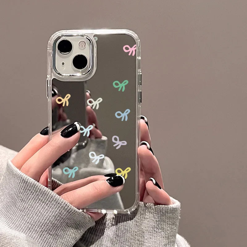 Cute Bow Luxury Plating Make Up Mirror Cover Phone Case