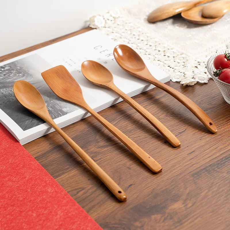 1PC Household Small Wooden Spoon Coffee And Milk Tea Stirring  Honey  Natural Ellipse Ladle  Kitchen Tableware