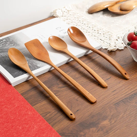 1PC Household Small Wooden Spoon Coffee And Milk Tea Stirring  Honey  Natural Ellipse Ladle  Kitchen Tableware