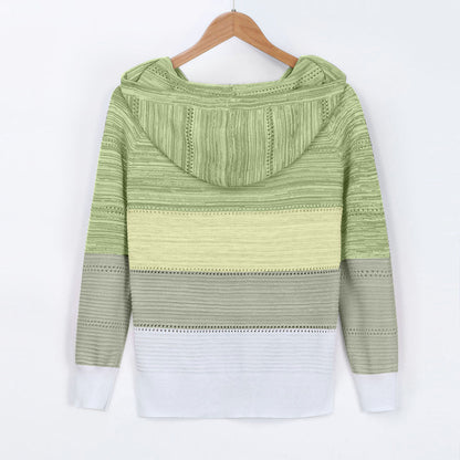 Plus Size 5XL Autumn Winter Women's Pullover Fashion Patchwork Long Sleeve Knit Sweater Tops Women Crochet Hollow Hooded Sweater
