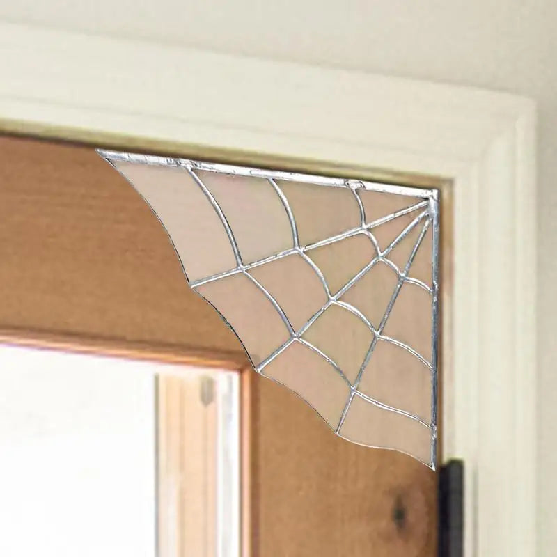 Corner Spider Web Stained Glass Spider Window Film Halloween Decoration Stunning Artwork Usable On Both Sides 7.8 X 7.8 Inches