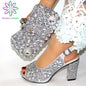 Ladies' Italian Shoes and Bag Set Decorated with Rhinestone