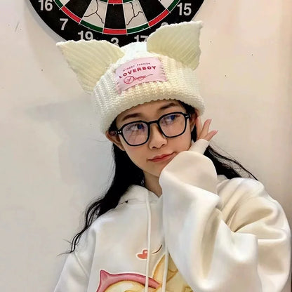 2023 New Long Ear Fox Hat Skullies Beanies Women Cute Rabbit Ears Crochet Knitted Hat Men Winter Hip-hop Warm Cap Christmas Gift