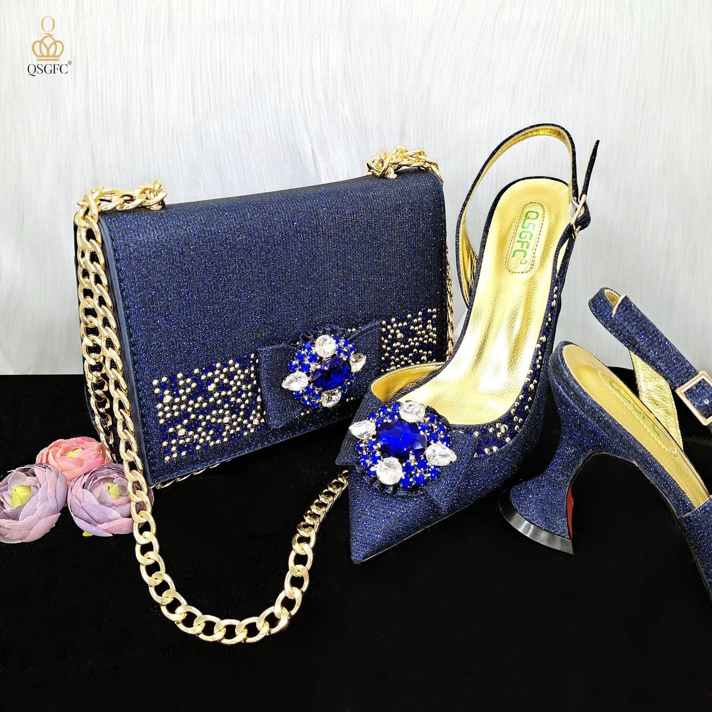 Elegant Set Pointed Toe Shoes And Bag Set
