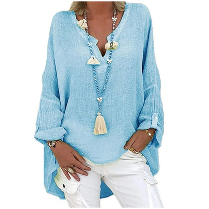 Plus Size Women's Top Summer V Neck Solid Casual Short Sleeve Blouse