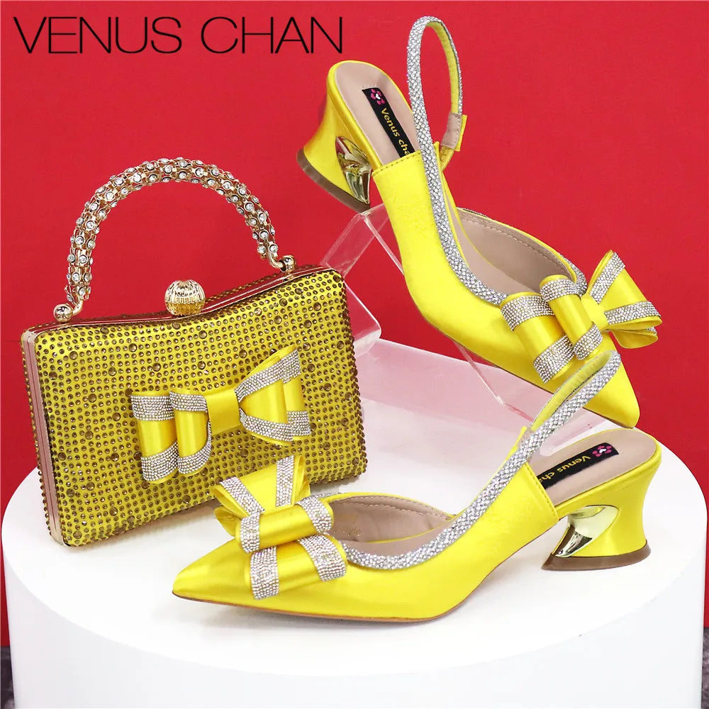 Med Heel Shoes for Women Italian Design Shoes and Bag Set