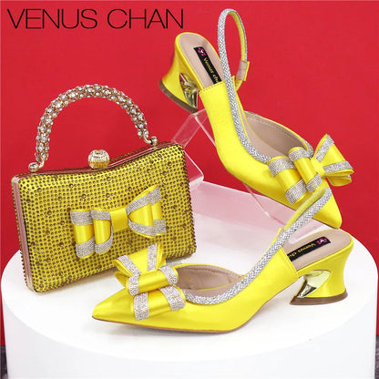 Med Heel Shoes for Women Italian Design Shoes and Bag Set