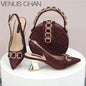 Newest Design Peep Toe Ladies Shoes Matching Bag Set