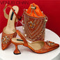 Women Shoes and Bag Set With Rhinestone Handbag