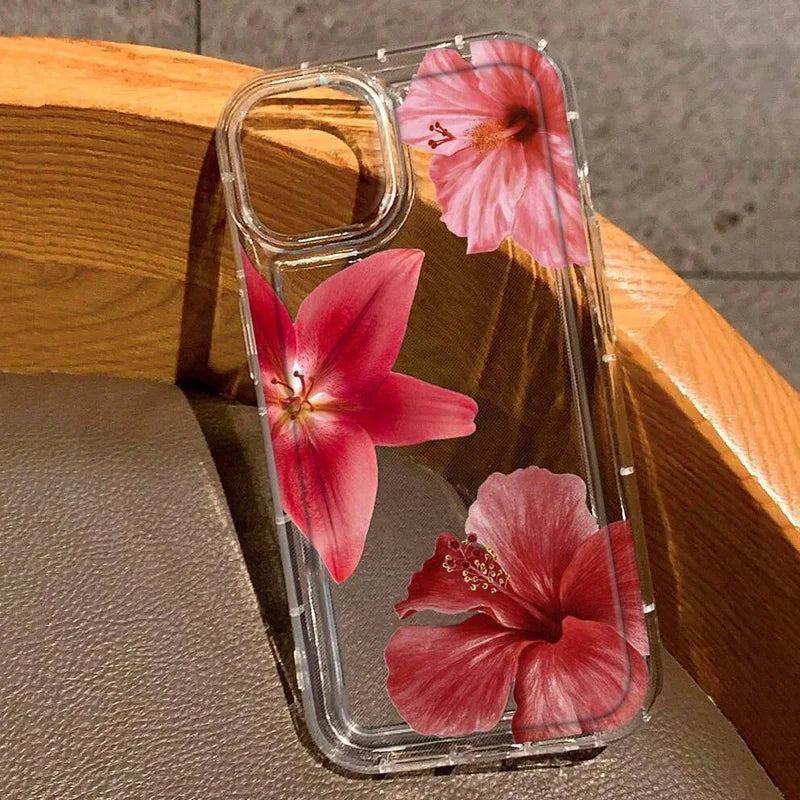 Cherry Flower Print Clear Phone Case