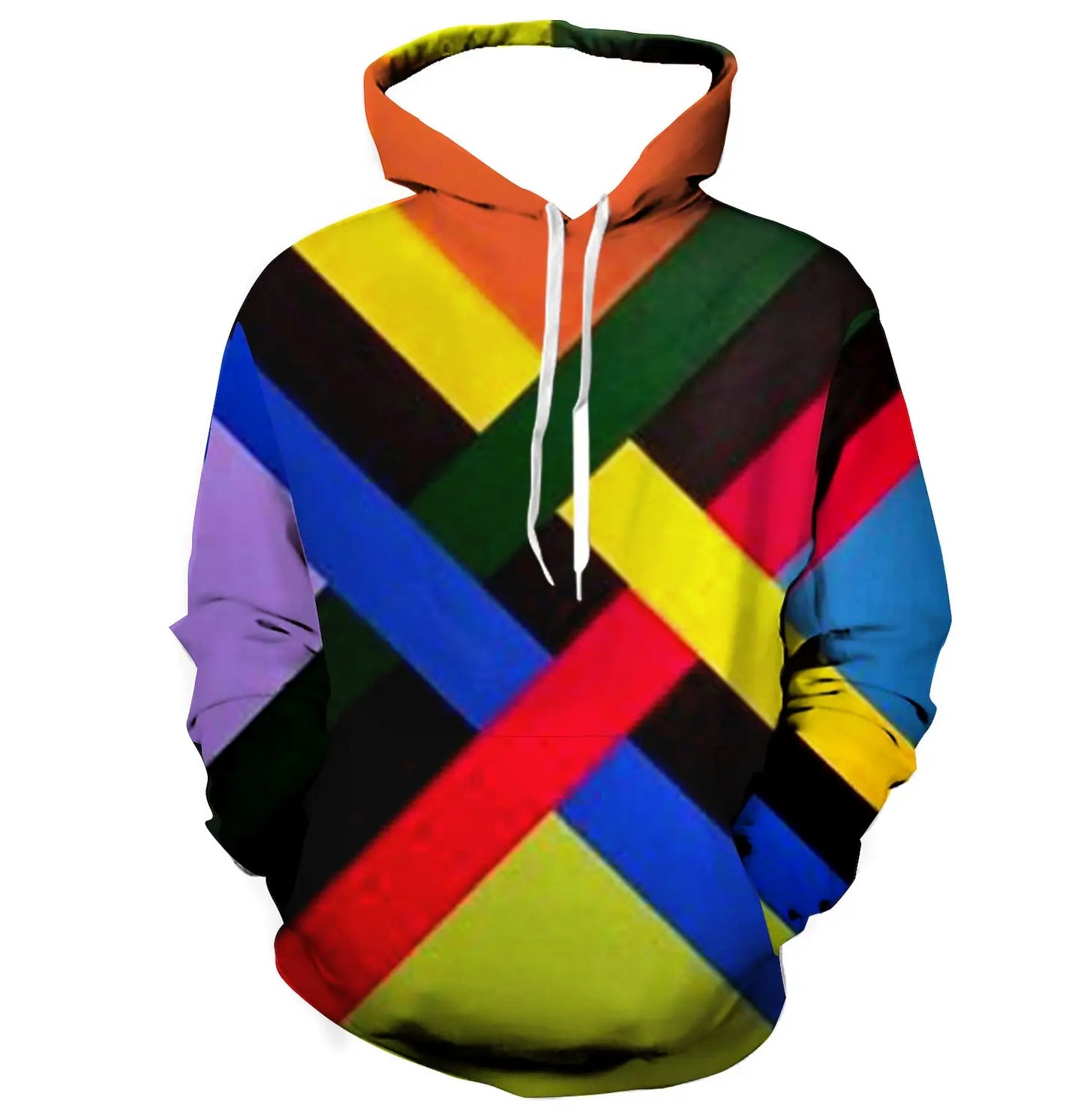 Men's Color Block Stitching Hooded Sweatshirt Geometric Print Spring And Autumn Loose Casual Polyester Fabric Top