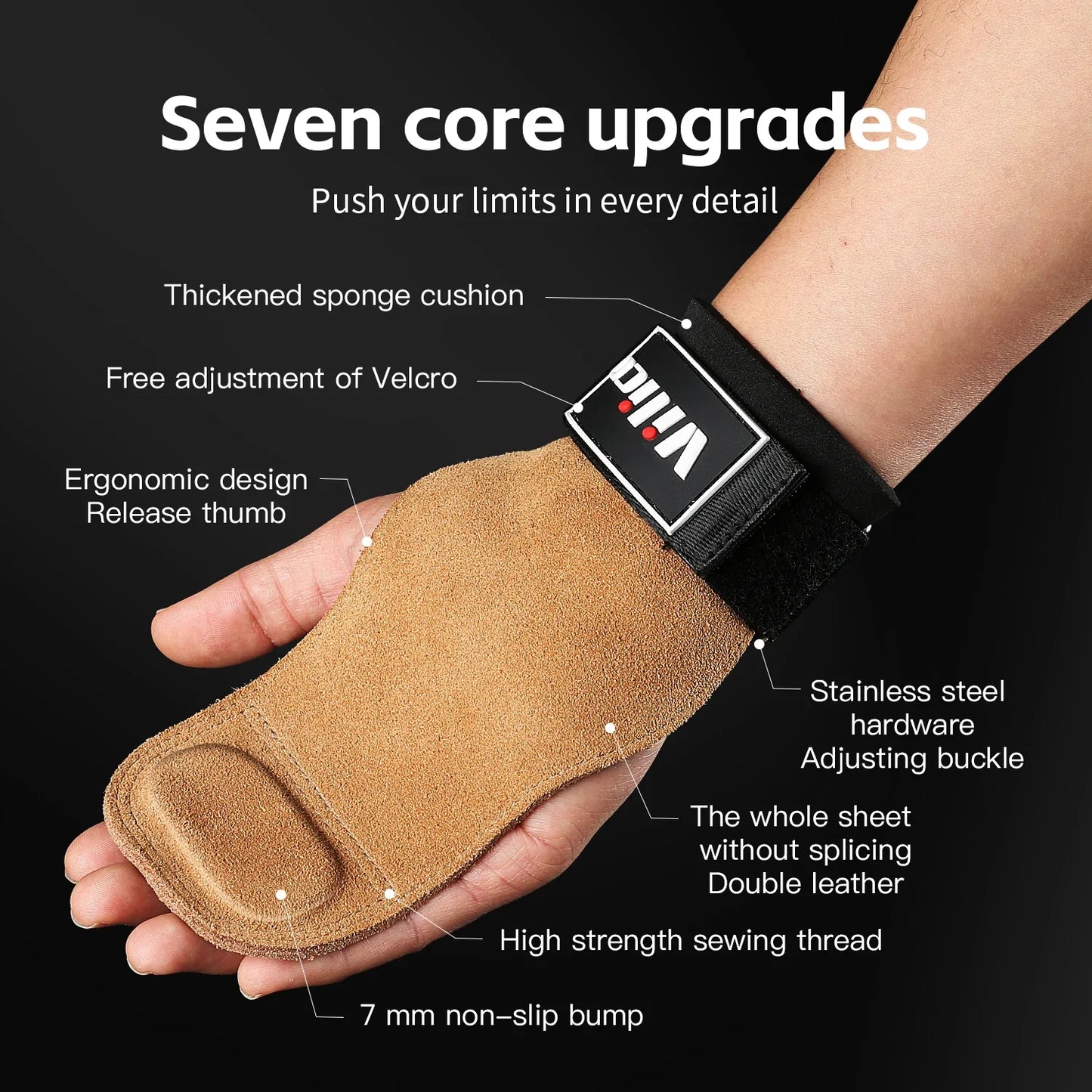 Gym Grips For Men Women Cowhide Palm Guards Weightlifting Fitness Workout Gloves Grips with Wrist Wraps Training Equipment