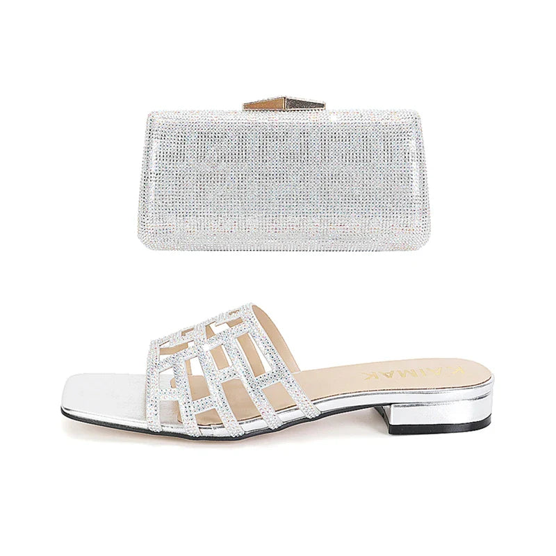Shoes and Bag Set Women Summer Flat with Crystal