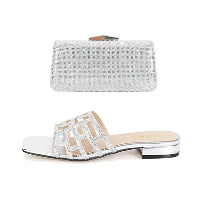 Shoes and Bag Set Women Summer Flat with Crystal