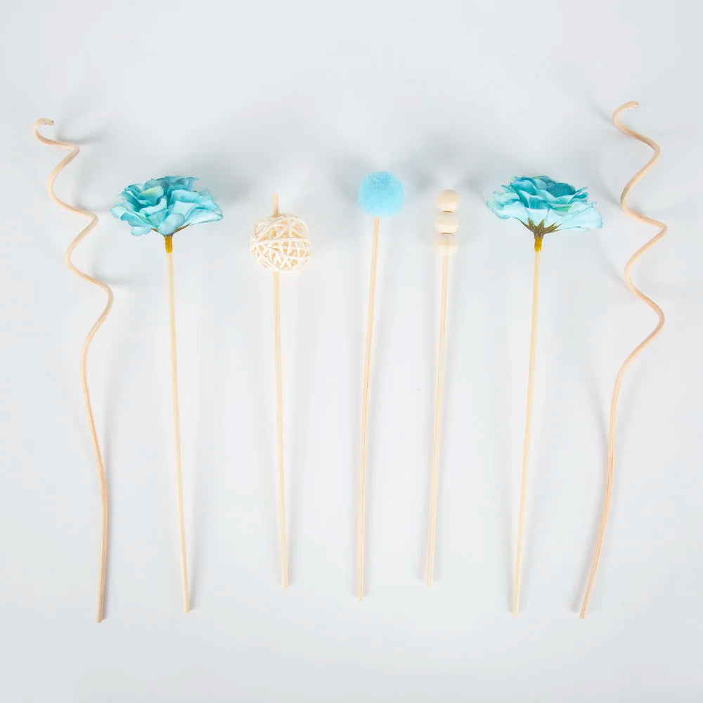 Lychee Life 7Pcs Blue Multi Petal Flower Aromatherapy Rattan Essential Oil Diffuser Home Rose Stick Perfume Reed Air Diffuser