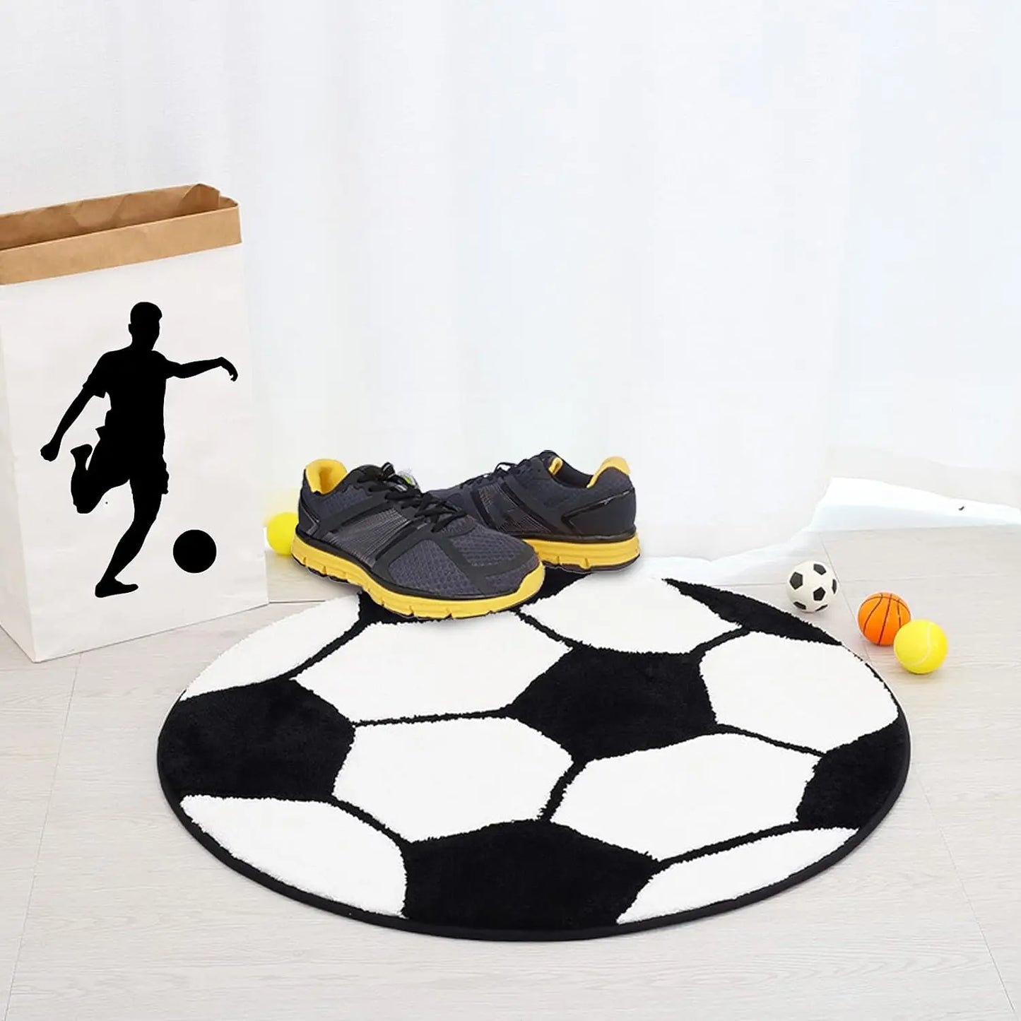 Soccer Rug Soft and Comfy Sports Themed Round Area Rugs Bedroom Living Room Carpet, Soccer Themed Room for Kids Bedroom