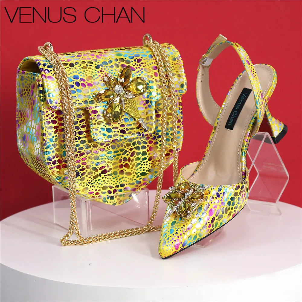 New Heels Pointed Toe Design Ladies Shoes Matching Bag Set