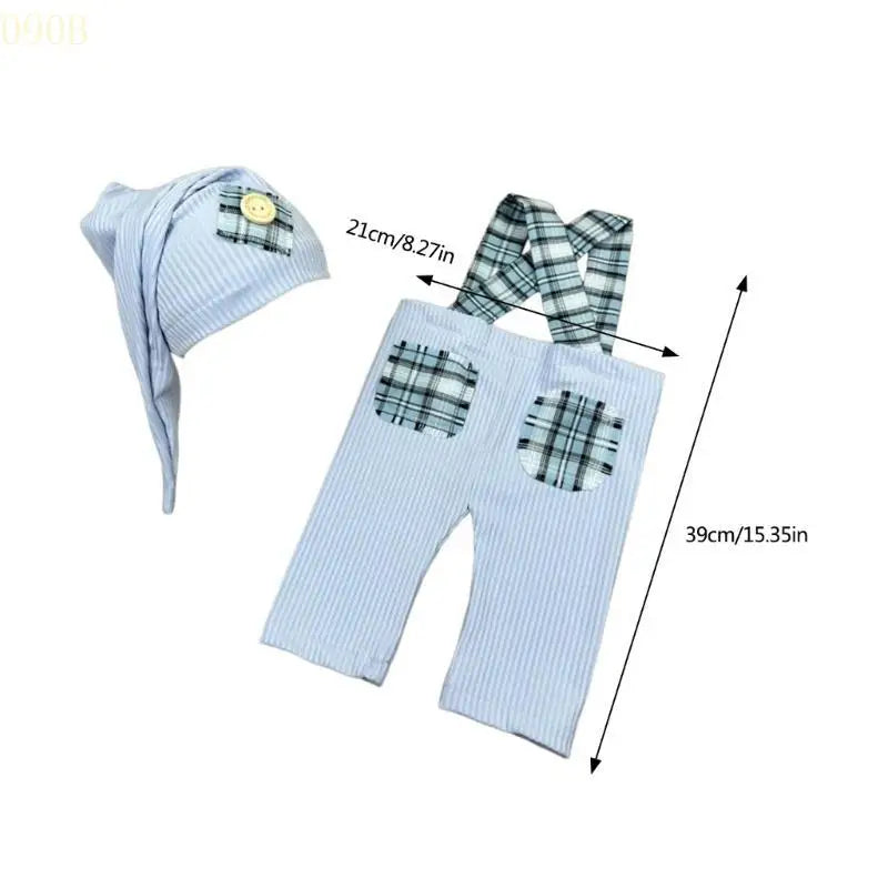 090B Baby Hat Overalls Outfit Newborns Photo Clothes Fashion Photography Props for Infant Photo Costume Clothing