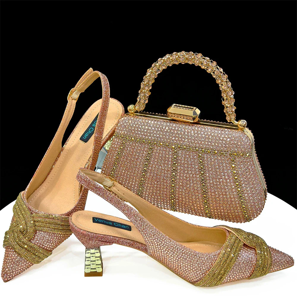 Women's Shoes and Bag Set with Rhinestone