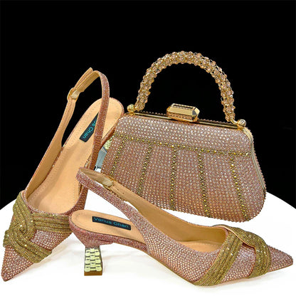 Women's Shoes and Bag Set with Rhinestone