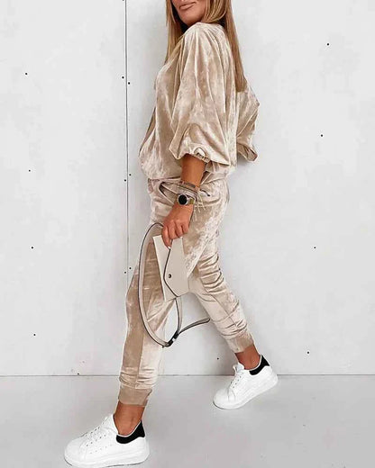 Golden Velvet Jogger Set - Long-sleeved Zipper Casual Suit 2 Piece Loungewear