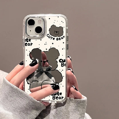 Cute Bear Makeup Mirror Luxury Shockproof Cartoon Cover Phone Case