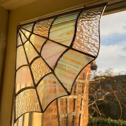 Corner Spider Web Stained Glass Spider Window Film Halloween Decoration Stunning Artwork Usable On Both Sides 7.8 X 7.8 Inches
