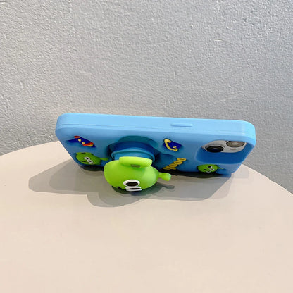 Funny Cartoon Alien Monsters Case Soft Silicone Cover With Stand Holder Phone Case