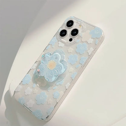 Luxury Clear Glitter Flower With Bracket Holder Phone Case