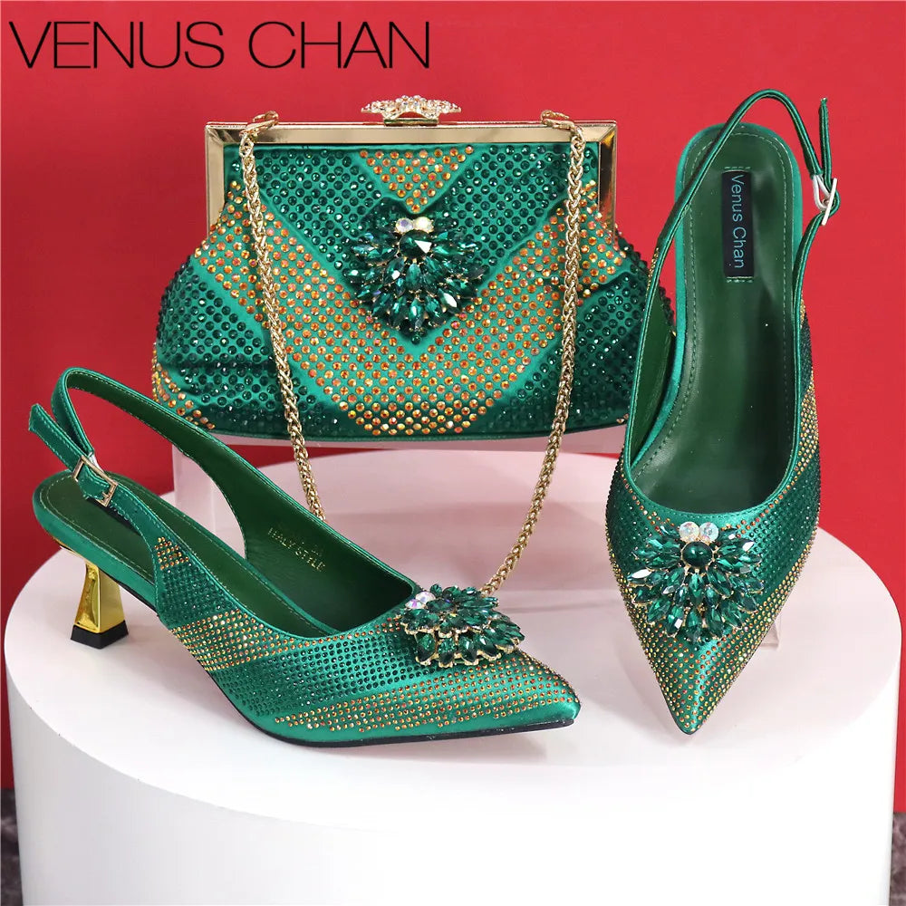 2025 Italian Design Rhinestone Luxury Shoe & Bag Set