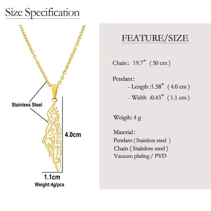 Palestine Map Necklace - Stainless Steel Pendant - Hypoallergenic & Dainty