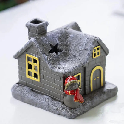 Christmas House Incense Burner - Ceramic Aroma Cone Burner with Chimney Design and Ash Catcher for Table Décor
