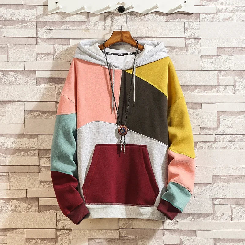 Hoodies Men Autumn Winter  Punk Hip Pop Patchwork Pullover Couples Male Moda Streetwear