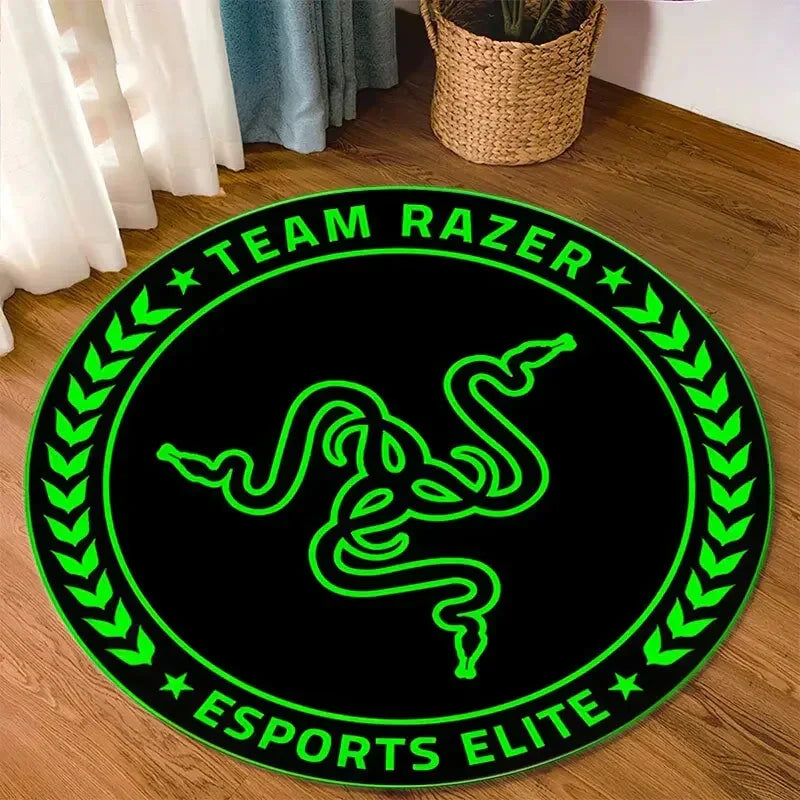 Razer Round Rugs Carpet Game Rome Gamer Gift Door Floor Mat Playroom Upholstery Living Room Bedroom Fashion Gaming Rug Decor