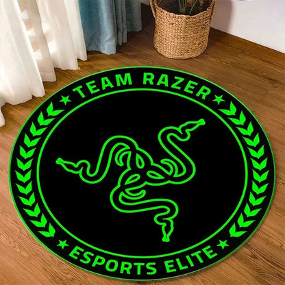 Razer Round Rugs Carpet Game Rome Gamer Gift Door Floor Mat Playroom Upholstery Living Room Bedroom Fashion Gaming Rug Decor