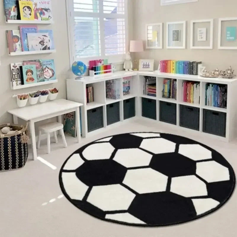 Soccer Rug Soft and Comfy Sports Themed Round Area Rugs Bedroom Living Room Carpet, Soccer Themed Room for Kids Bedroom