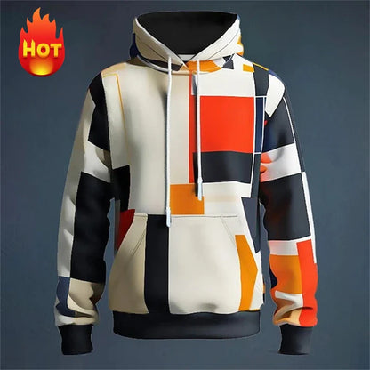 Men's hoodie 3D printed simulation sewing plaid sweatshirts fashion men's clothing
