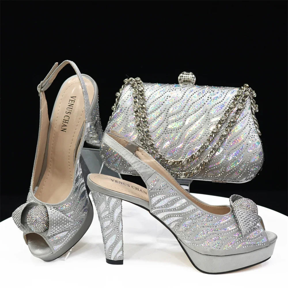 Peep Toe Women's Shoes with Matching Bag Set