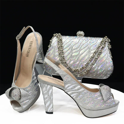 Peep Toe Women's Shoes with Matching Bag Set